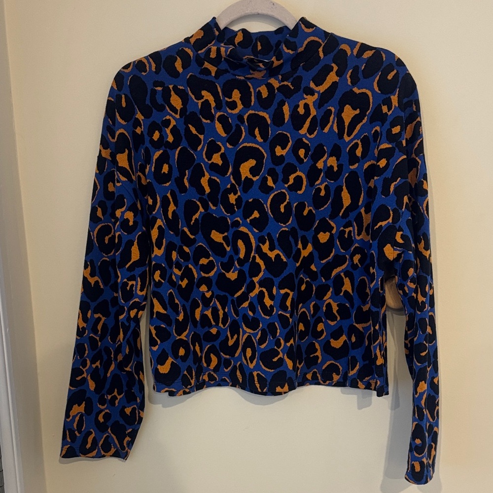 Zara Blue and Orange Animal Print Long Sleeve Top